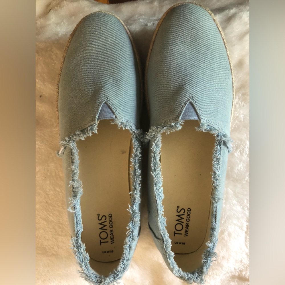 Toms Light Blue Frayed Canvas Espadrille Slip-Ons